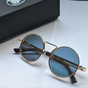 Unique vintage bespoke round reflective sunglasses spring accents blue gold